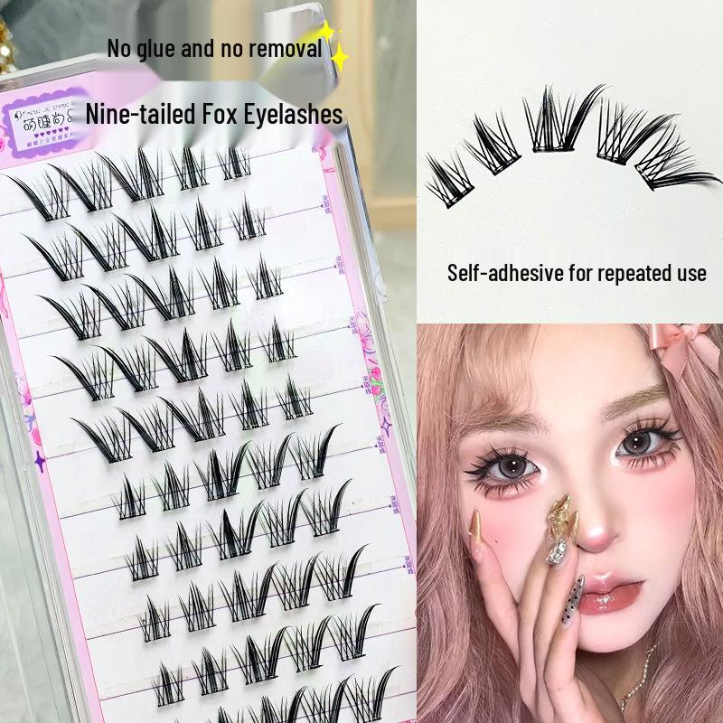 

Mengjie Shangpin Large Capacity Fox Eye Style Nine-Tailed Rabbit Natural Glue Eyelashes - Beginner Friendly Simulation Style.