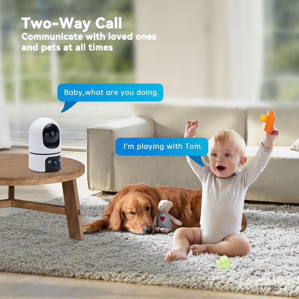 High-Definition 2K Dual-Screen Indoor WiFi Camera with One-Key Call and Pan-Tilt Feature