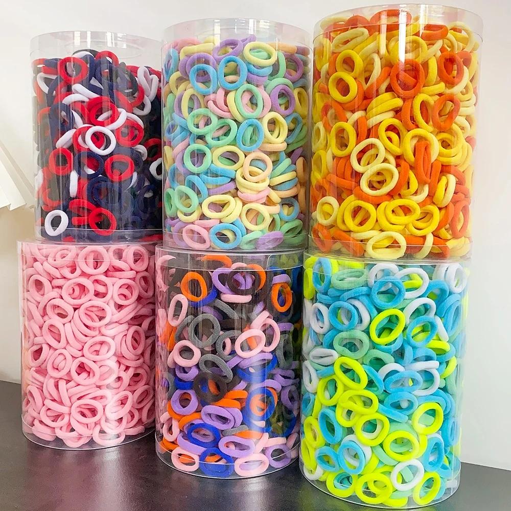 100PCS Colorful Basic Nylon Ealstic Hair Ties for Girls Ponytail Hold Scrunchie Rubber Band Kids Basic Hair Accessories