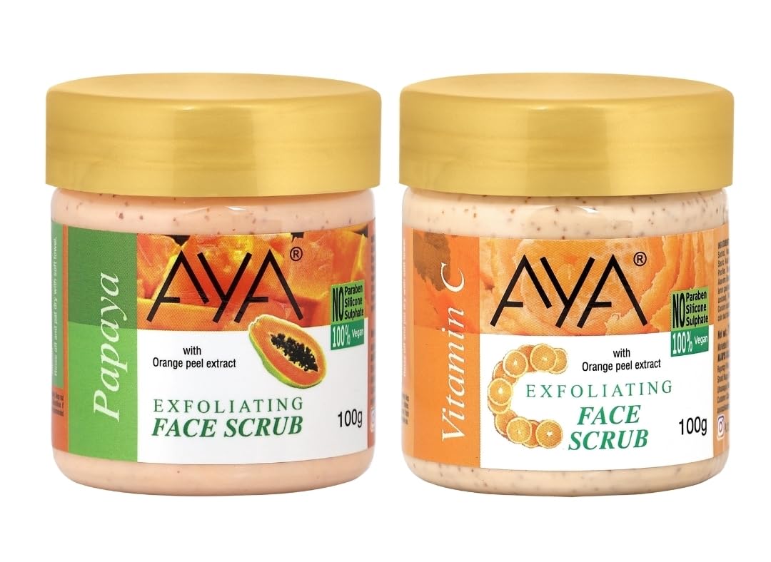 AYA Papaya and Vitamin C Tan & Dead Skin Removal Scrub For Face & Body (100 Ml+100 Ml)|Exfoliating & Brightening Scrub|Blackhead Remover,Whitehead