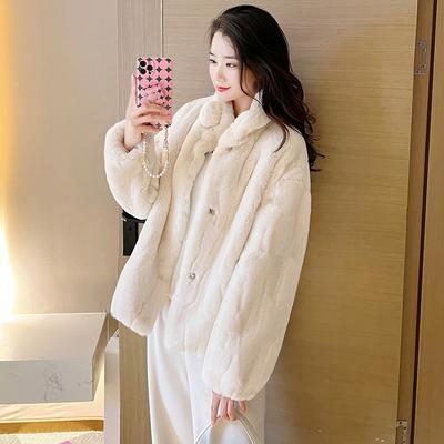 Autumn and Winter New Mao Mao Jacket Medium and Long Stand-up Collar Warm Imitation Mink Velvet Thickened Imitation Fur Coat Female Trend