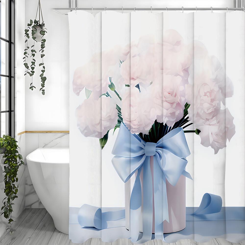 Mother's Day Watercolor Floral Shower Curtain, Bathroom Decorative Shower Curtain, Waterproof Shower Curtain with Hooks