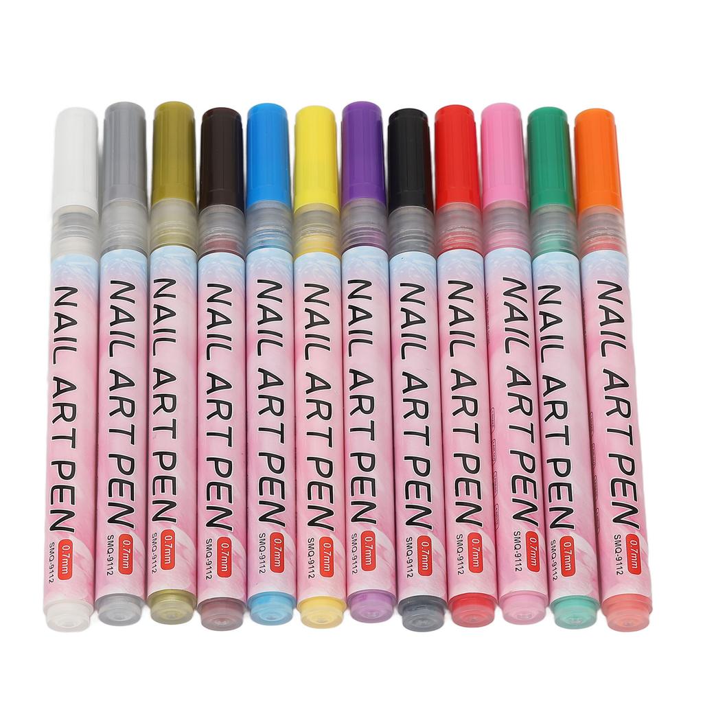 12 Farben Nail Art Stifte Set Schnelltrocknend Tragbar Langanhaltend Nagelmalerei Zeichenstifte für Details Linien