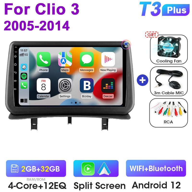 Android 12 Car Radio For Renault Clio 3 2005 -2014 2 Din GPS Navigation Carplay Auto Stereo Intelligent Systems Smart Autoradio