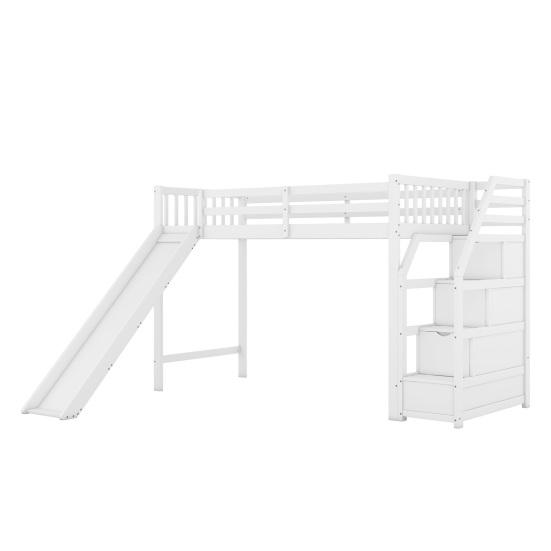Loft Bed 90x200cm Bunk Bed Stable Base with Slide Storage Ladder Fence No Burrs Anti-scratch Kids Tree House Bedroom Furniture