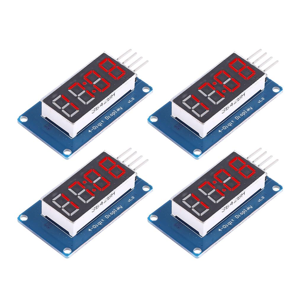 4Pcs 4 Digit Tube Display Module Red Adjustable Brightness LED Segment Support for TM1637 Drive Chip with Clock