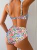 Women's Swimsuit Small Floral Sexy Backless High Waist Bikini Beachwear Bathing Suits