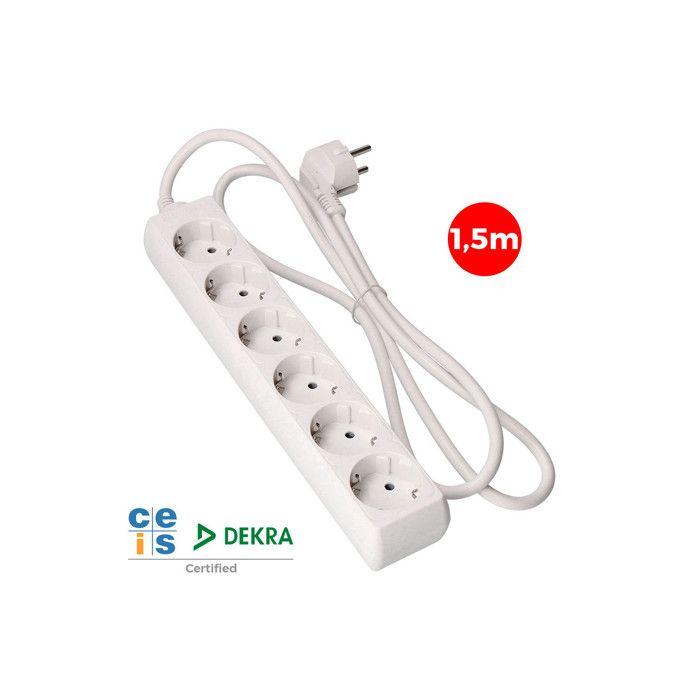 Rallonge 6 Prises – 2P+T – 16A – 1,5m – Blanc – EDM - 41006