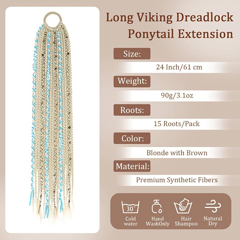 Bohemian Viking Braided Ponytail Hairpiece with Dreadlock & Beads - 24”