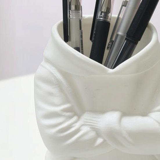 Large Capacity Desktop Storage 3D Printed Crossed Arms Hoodie Pen Holder, Organizer, Solid Modern Organizer Stable Base Multi-Functional Stationery