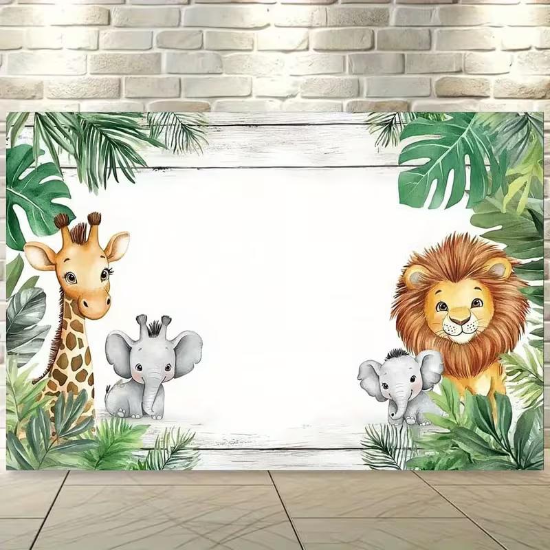 2D Watercolor Jungle Animals Background for Birthday & Nursery Decor