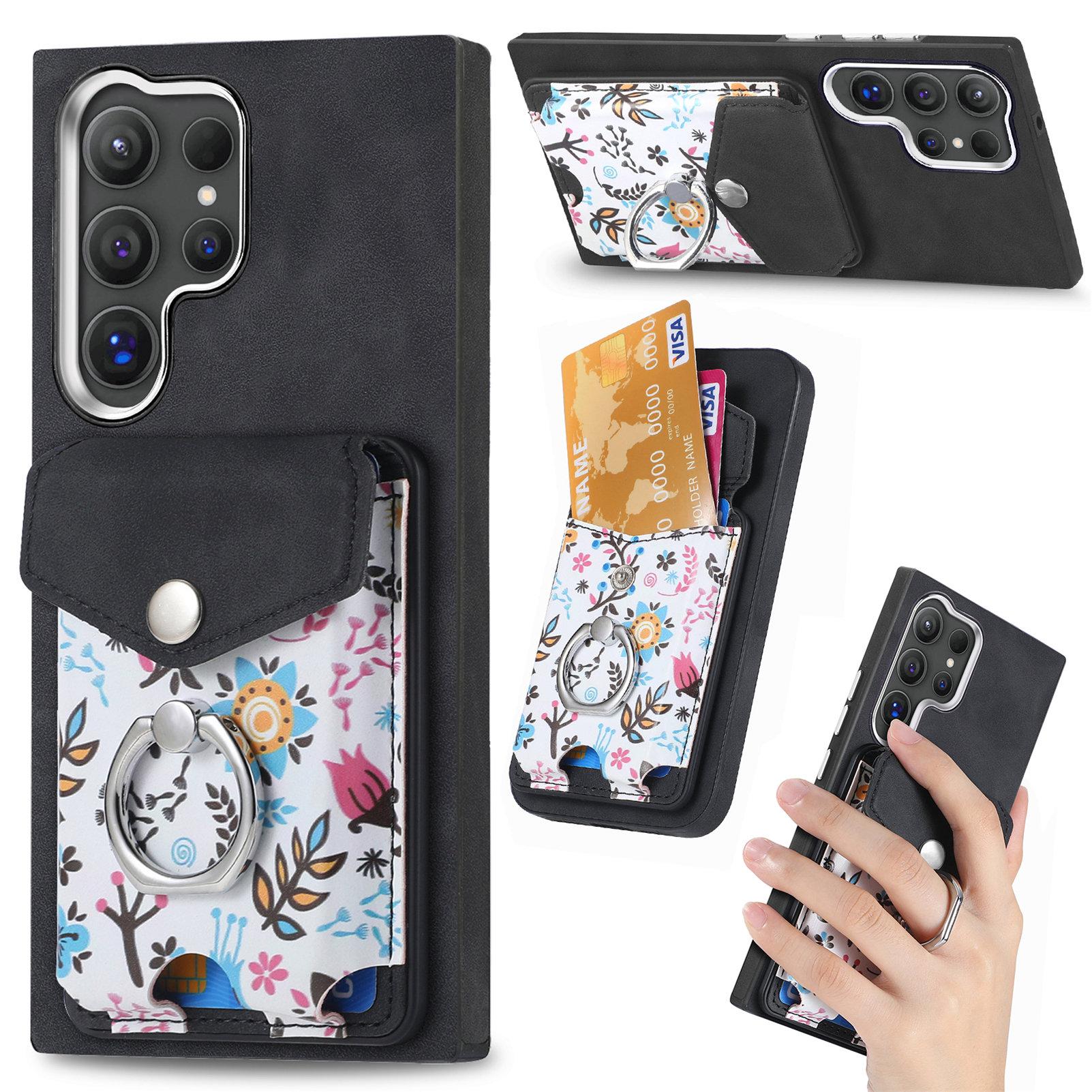 

Кожаная задняя крышка для Samsung Galaxy S25 Ultra со съемным карманом для карт, совместимая с MagSafe Black