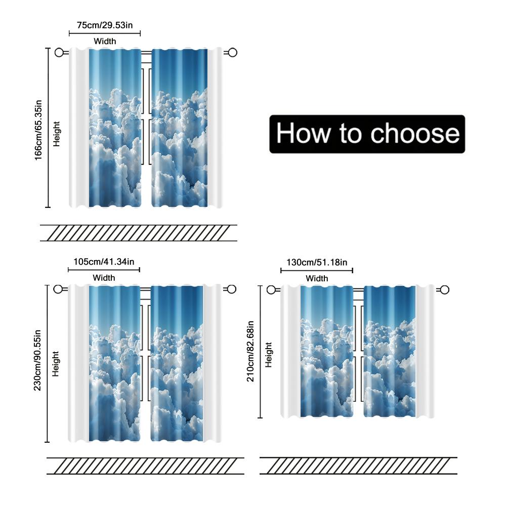 Set Of 2 Filtering Curtains Excluding Rods Non Movable Without Batteries Blue Sky White Clouds Use Bedrooms Made Polyester Bedroom Decor Window