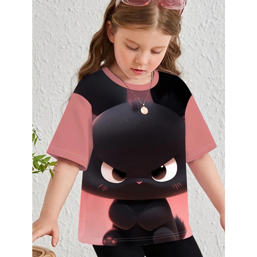 Childrens Clothing Girl Clothes Short Sleeve Girl T-Shirt Cartoon Animals Print Casual O-Neck Girl Top Tee Kids Summer Clothes