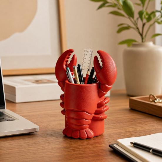 Lobster Pen Holder, Halloween Funny Sea Animal Pencil Stand, Creative Desk Organizer for Brushes Makeup Tools, Office Home Decor