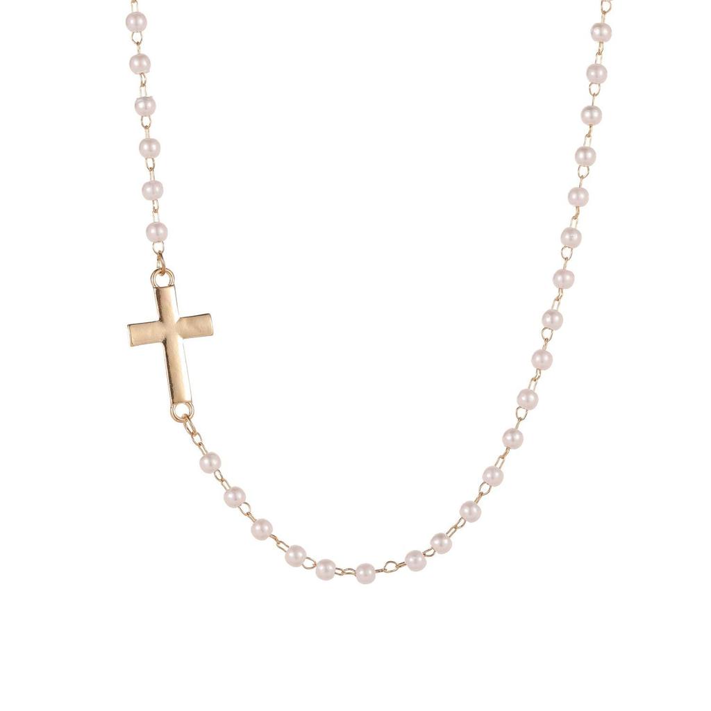 Elegante Collana a Croce con Perle - Catena con Perline Versatile a Strati da Donna per lo Stile Quotidiano