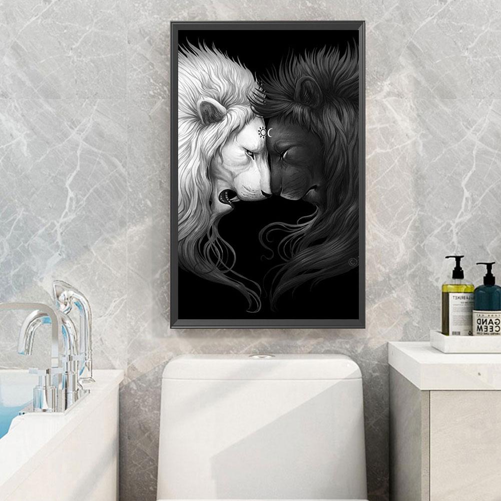 5D DIY Diamond Painting Kits Full Round Drill Black and White Lions Mosaic Picture Wall Decor Rhinestone Art Crafts Home Decorat