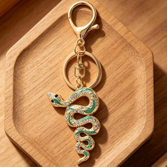 Keychain Pendant Sparkling Rhinestones Inlaid Zinc Alloy Snake Shape Key Chain Lightweight Car Bag Accessory