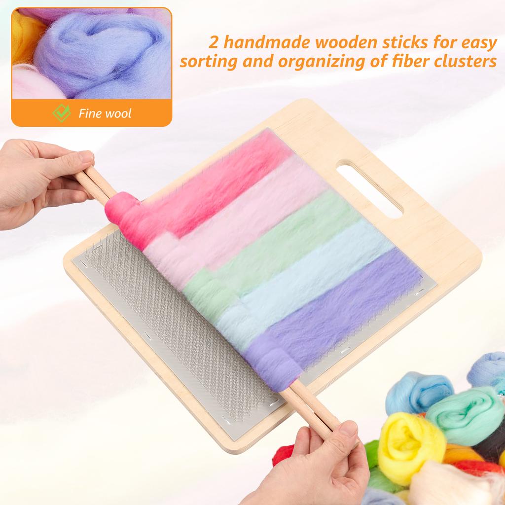 1 Pc Wool Blending Board with Wooden Sticks Fiber Carding Board Carding Brush Set Wool Hand Carder for Mix Color Fiber Felt DIY