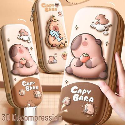Capybara 3D Cartoon Federmäppchen: Wasserdicht, dreilagiges Design für Grundschüler