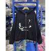 Mens Oversized Hooded Zip-Up Sweatshirt With Graphic Print Cotton Blend Fall Winter Streetwear
