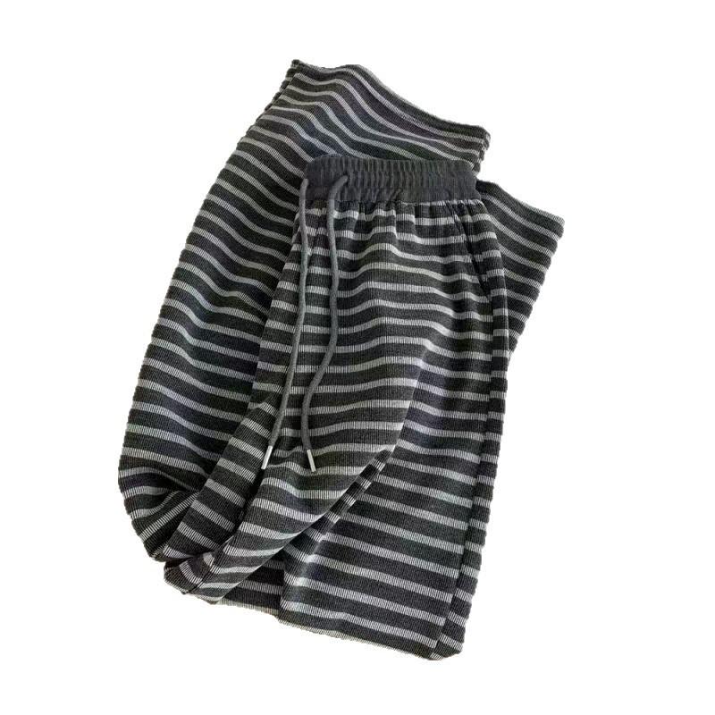 2025 Autumn/Winter Women's High Waist Wide-Leg Trousers with Color Block Stripes - Comfortable, Loose Fit, Floor-Length.