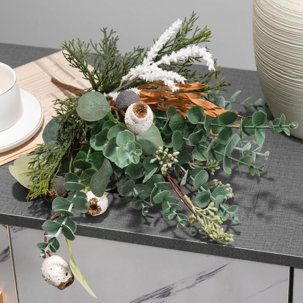 G-126 Rustic Vintage Artificial Eucalyptus Fruit Bouquet Woodland Foliage for Home Table B&B and Wedding Floral Arrangement