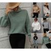 Womens Oversized High Neck Knit Sweater Loose Fit Solid Color Long Sleeve Casual Office Wear