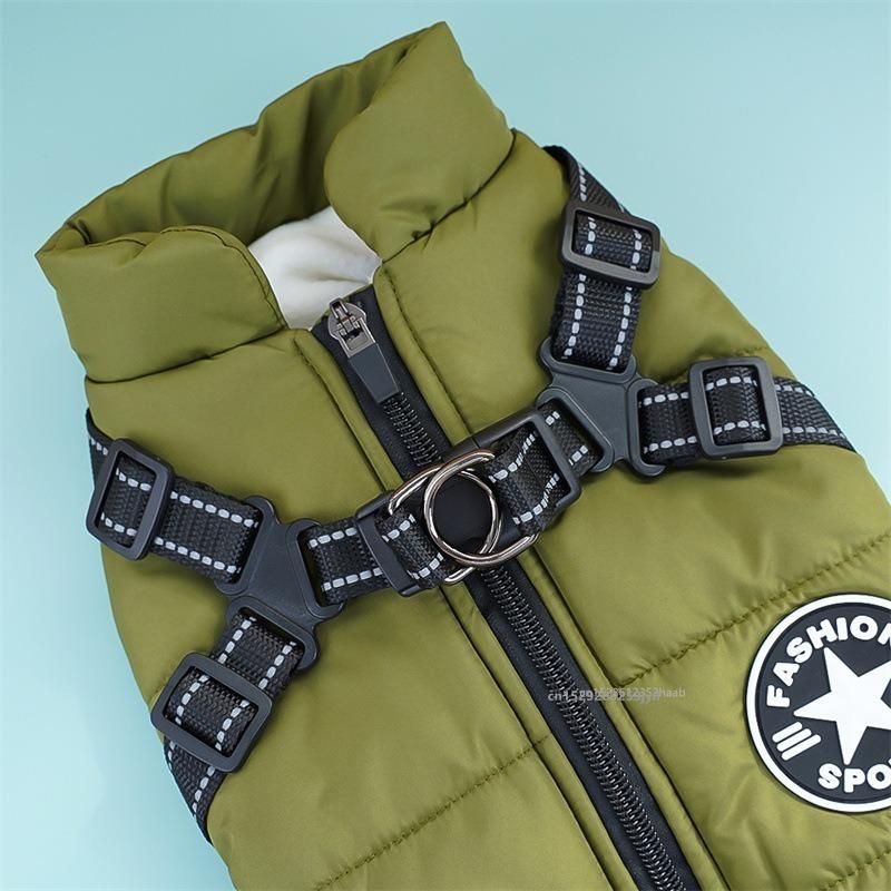 Pet Dog Jacket With Harness Winter Warm Dog Clothes For Labrador Waterproof Dog Coat Chihuahua French Bulldog Vest Outfits