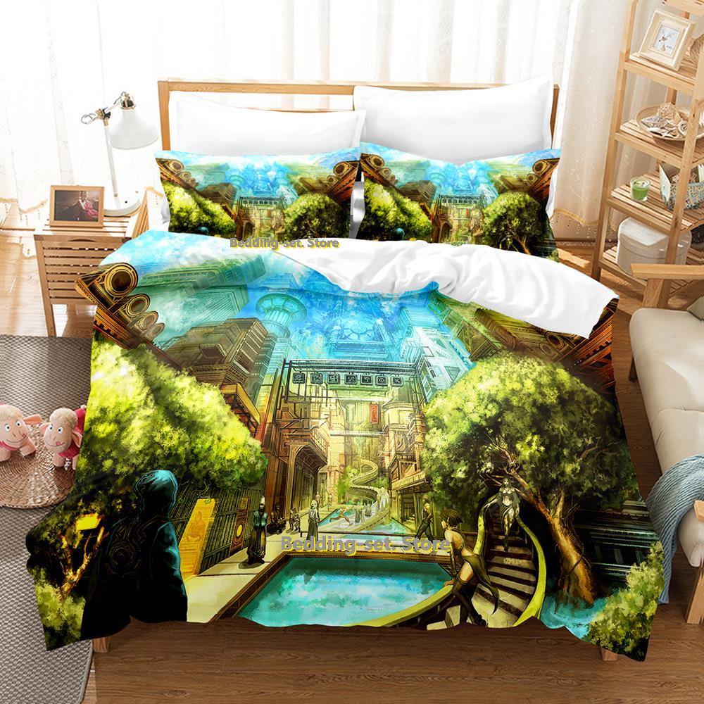 Zestaw pościeli Anime City Pojedynczy Bliźniak Pełny Queen King Size Zestaw do łóżka Sypialnia dla dorosłych Dzieci Zestawy poszewek na kołdrę Druk 3D Prześcieradło Anime