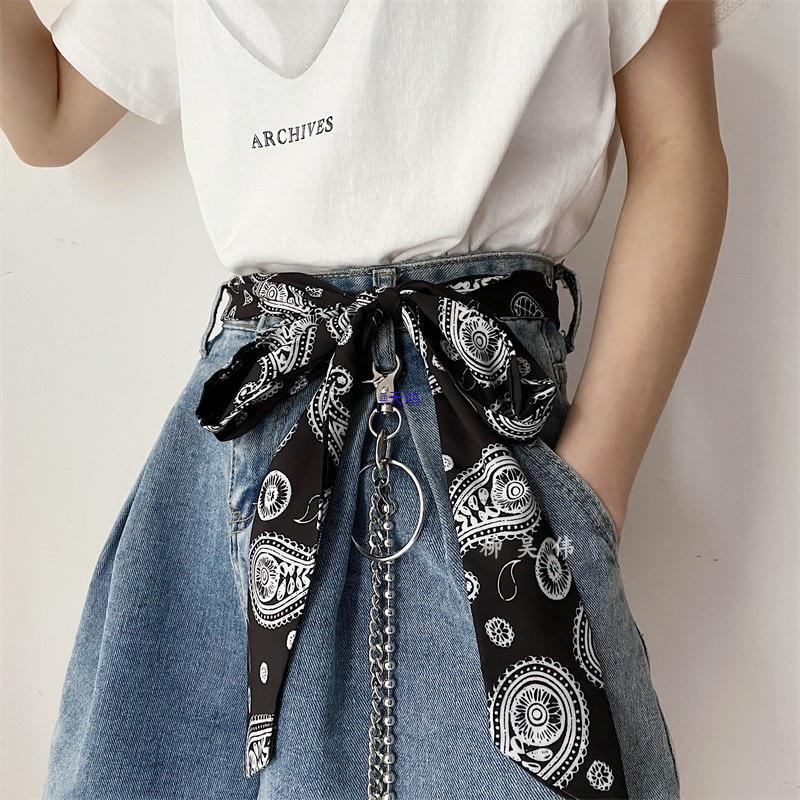 Uniseksowy szal jedwabny paisley, łańcuszek z zawieszką i akcesoria do paska do jeansów