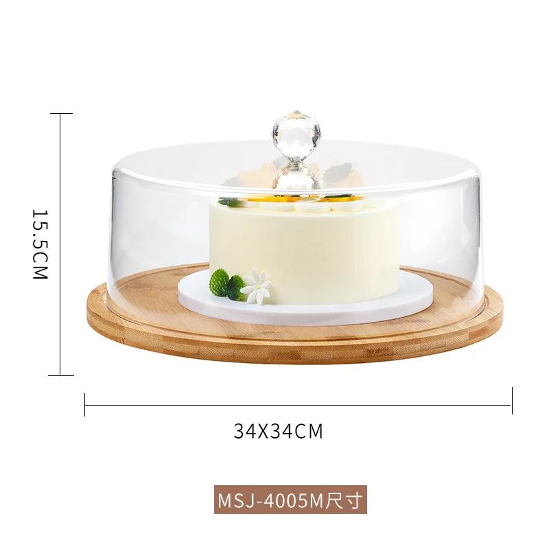 Cake Stand Wooden Pallets Acrylic Cake Lid Transparent Dust Cover Cake Pan Display Stand Dim Sum Dish Snack Tray Fruit Plate