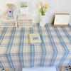 INS Plaid Table Cloth Japanese Fresh Checkered Tablecloth Bedroom Dormitory Dressing Table Mat Rectangular Desk Decor