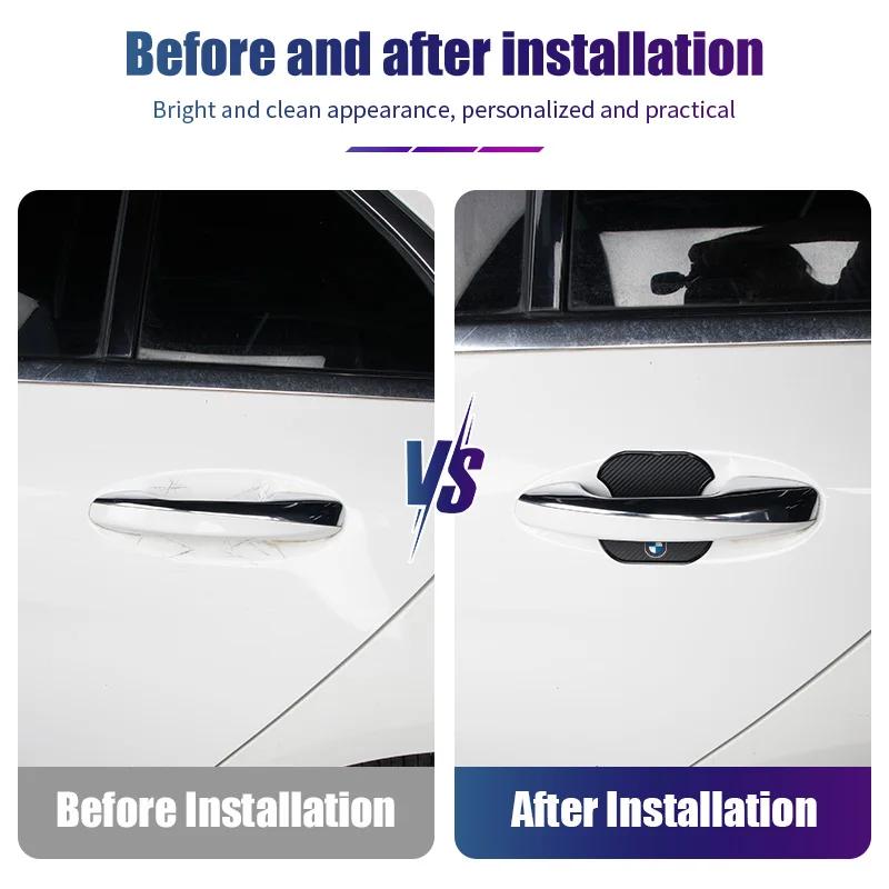 Car Sticker 2025 Hot 4PCS Car Door Handle Bowl Scratch Protector Carbon Fiber Stickers Anti Collision For BMW E46 E90 E60 F30 F1