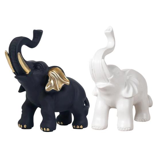 Elephant Ornament Black Golden Animal Design Resin Figurine Symbolizing Good Luck Strength Wisdom Elephant Sculpture