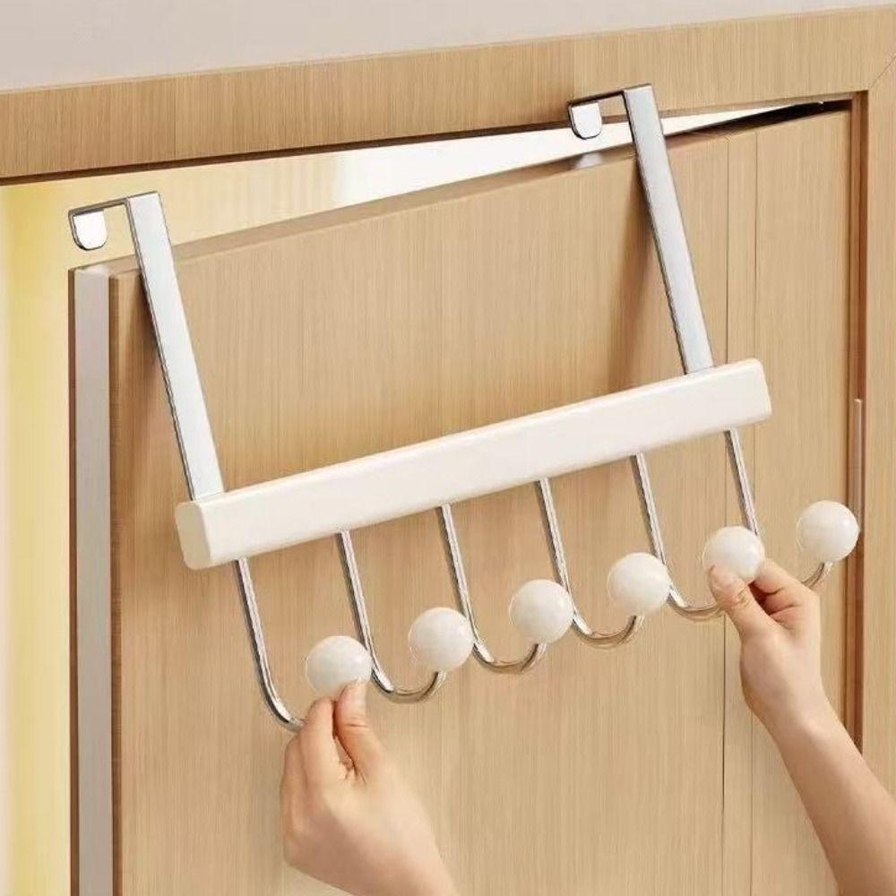6 Hooks Over The Door Hooks Punch Free Folding Hanging Storage Rack Space Saving Large Capacity Clothes Coat Hooks