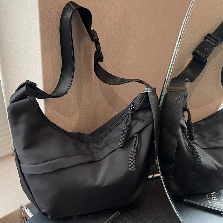 Waterproof Nylon Hobo Crossbody Bag, Adjustable Wide Strap Braided Zipper Pull Shoulder Bag For Women Daily Travel Casual Streetwear