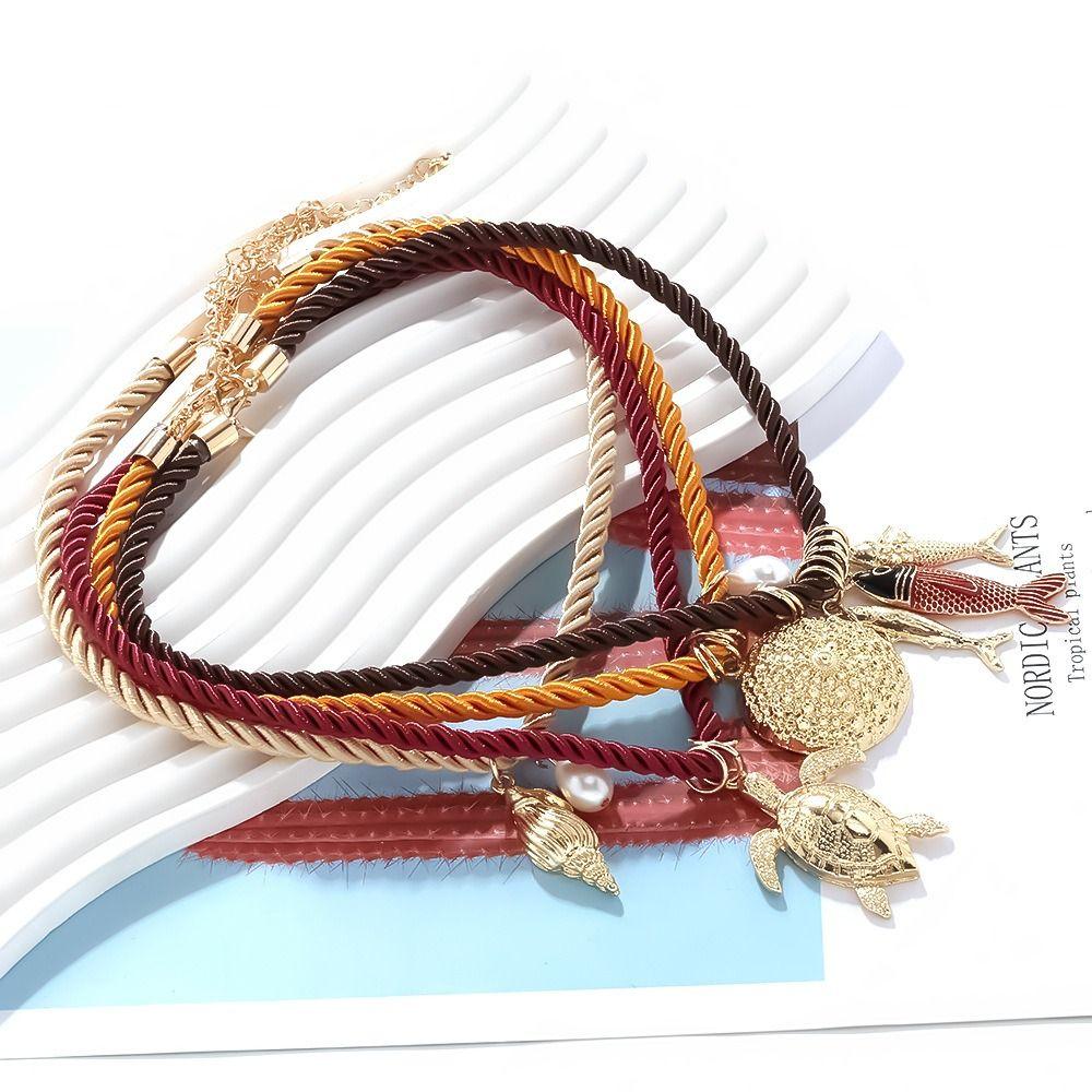 Marine Organism Charms Nylon Rope Necklace Necklace Set Dopamine Necklace  Male