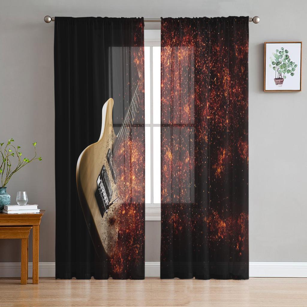 Rockowa Gitara Elektryczna Szkielet Buty Przezroczyste Zasłony do Salonu Przezroczysty Tiul Zasłona Okienna Sypialnia Kuchnia Woal Draperie