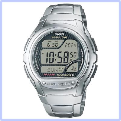 CASIO Radio-Controlled Watch, Model WV-58RD-1AJF World Time Design, Men's Silver, 5 ATM Water Resistant