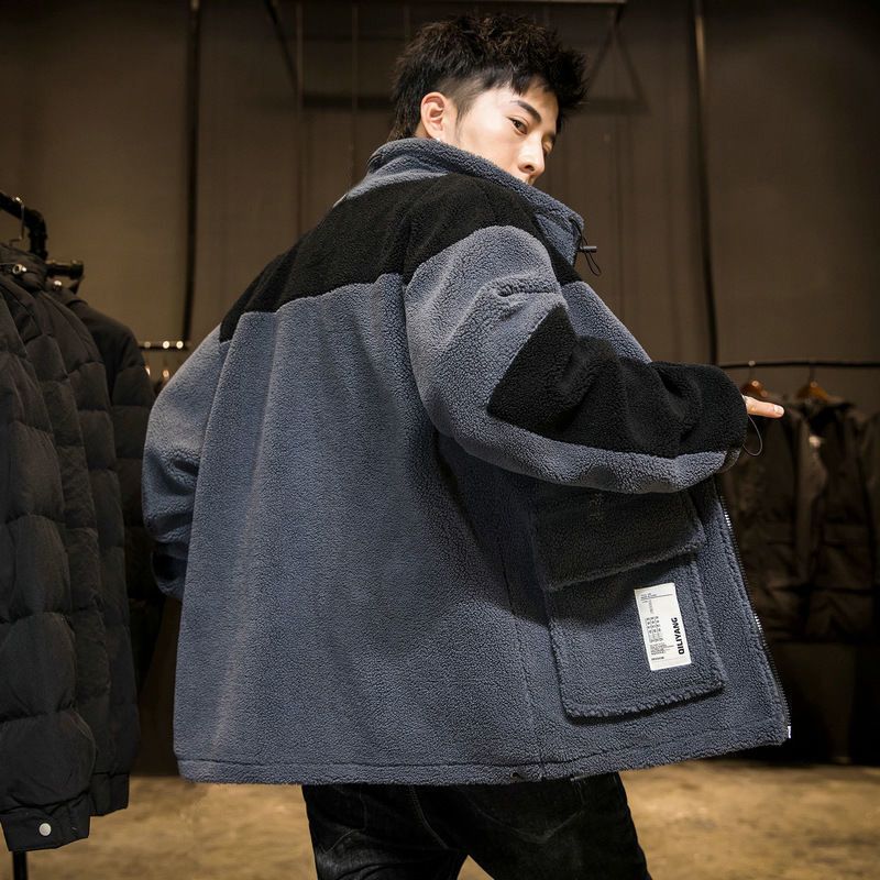 Herrpäls Fuskpäls Vinter Förtjockad Fluffig Långärmad Varm Ytterkläder Lyx Patchwork Jacka Vindtät Rockar