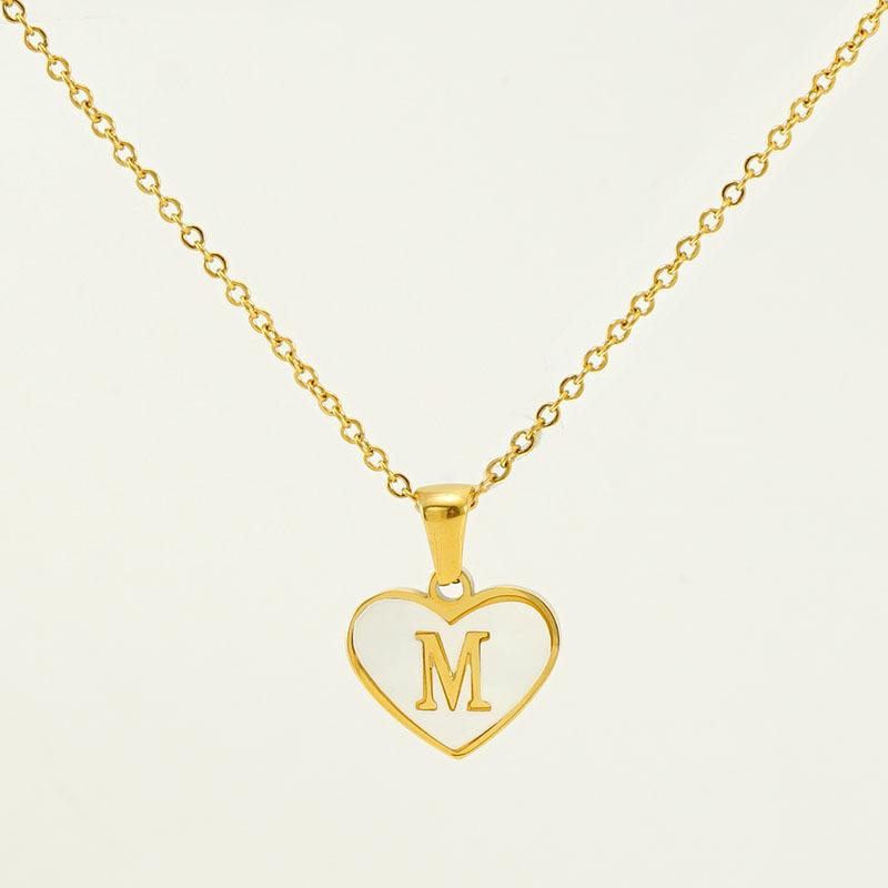 Personalized Heart Letter Necklace: Stainless Steel & Natural Shell Clavicle Chain