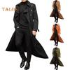 Men Trench Coat Lapel Long Sleeve Solid Color Windbreaker Double Breasted Long Style Outdoor Business Outwear
