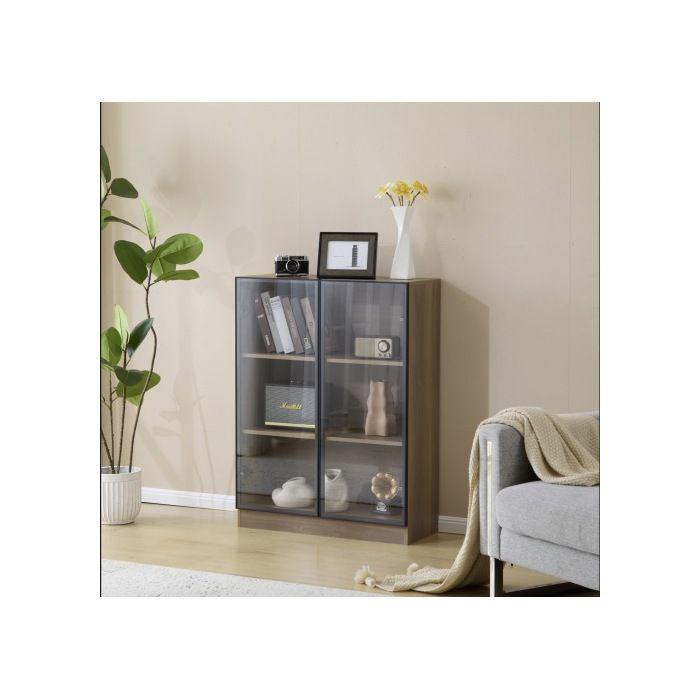 Vitrine éclairée - MUVOE - Verticale - Verre trempé - 3 étagères - Marron