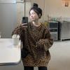 Leopardmönstrad Rundhalsad Fleecetröja för Kvinnor Vår/Höst 300lbs Design Mode Lös Vardaglig Långärmad Topp