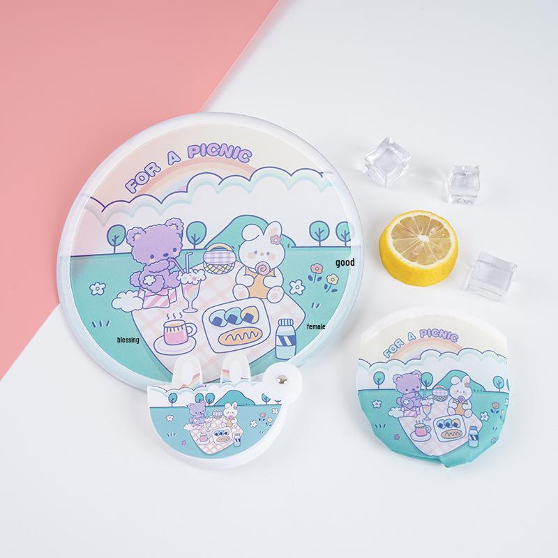 Mini Cartoon Handheld Folding Fan - Cute Student Design with Customizable Logo