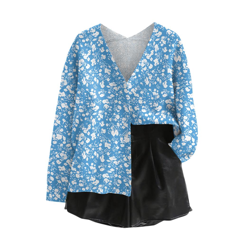 Women's V Neck Top Printing Thickened Plush Cashmere Warm Long Top