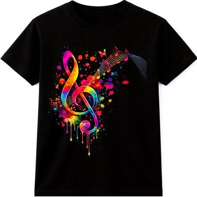 T-shirt Nota Musicale Chiave di Sol Colorata Splash Art Festival DJ Grafica