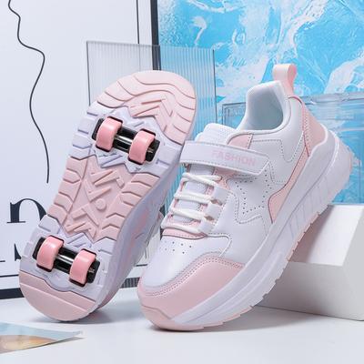 31-40 Zapatos Deportivos de Cuatro Ruedas para Niñas Zapatos Planos Desmontables para Niños Zapatos con Ruedas de Doble Uso para Niños