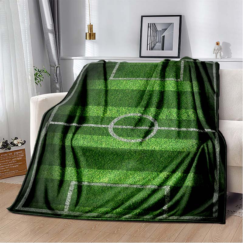 Soccer Football Field Print Flannel Blanket Soft Warm Throw Sofa Bedroom Game Room Birthday Gift Indoor Home Bedding Decor